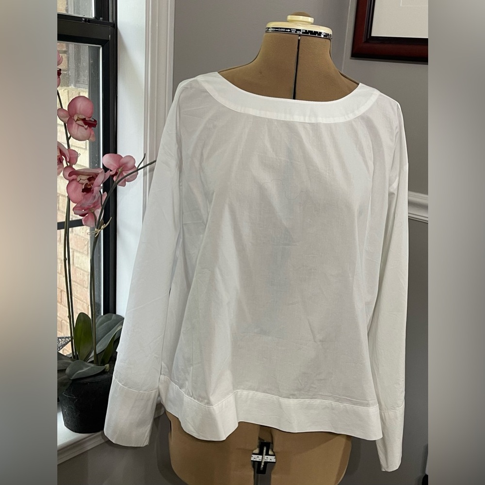 LOFT White Long Sleeve Boatneck Blouse NWT